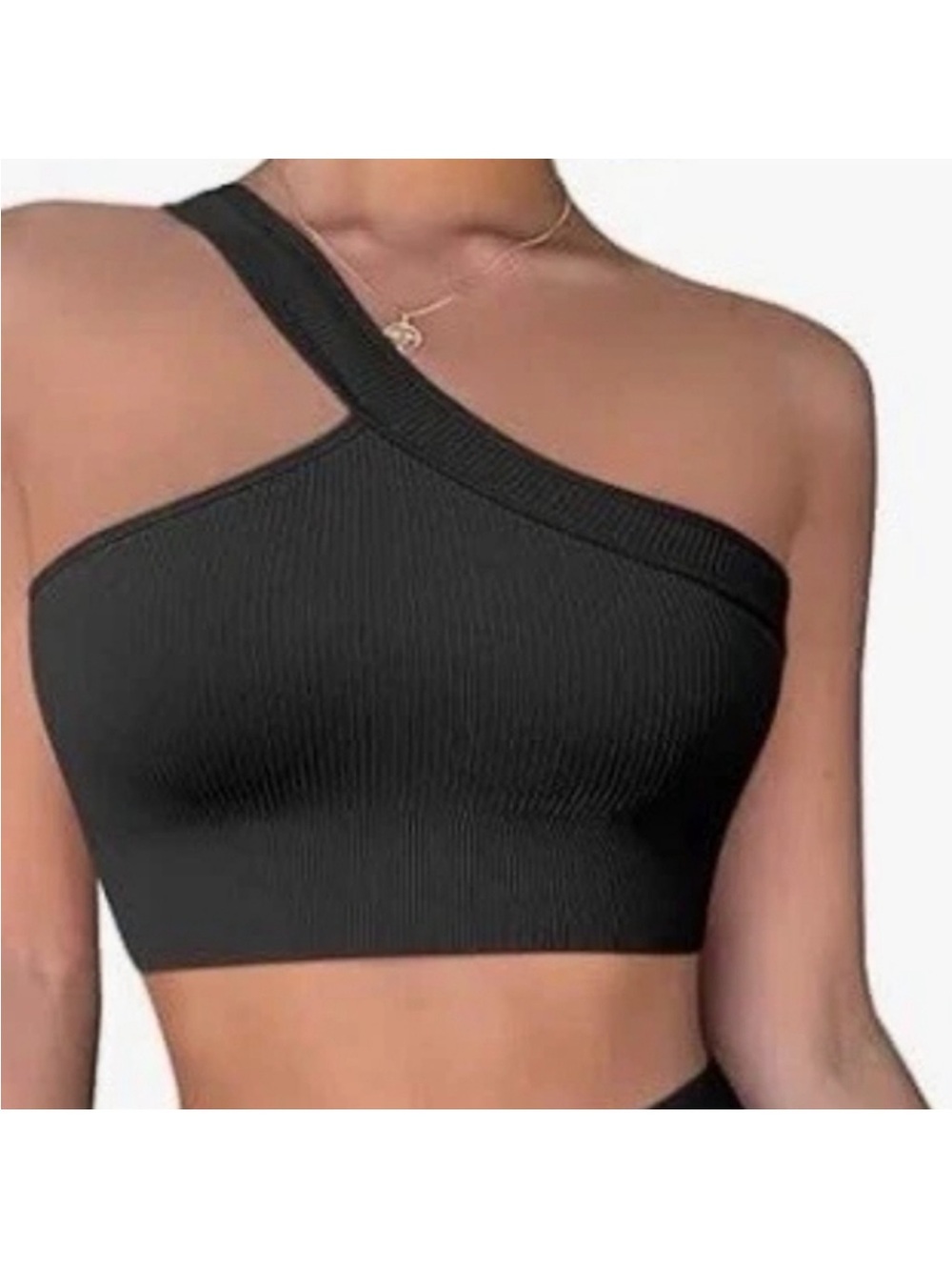 One-Shoulder Ribbed Black Crop Top or Activewear Bra